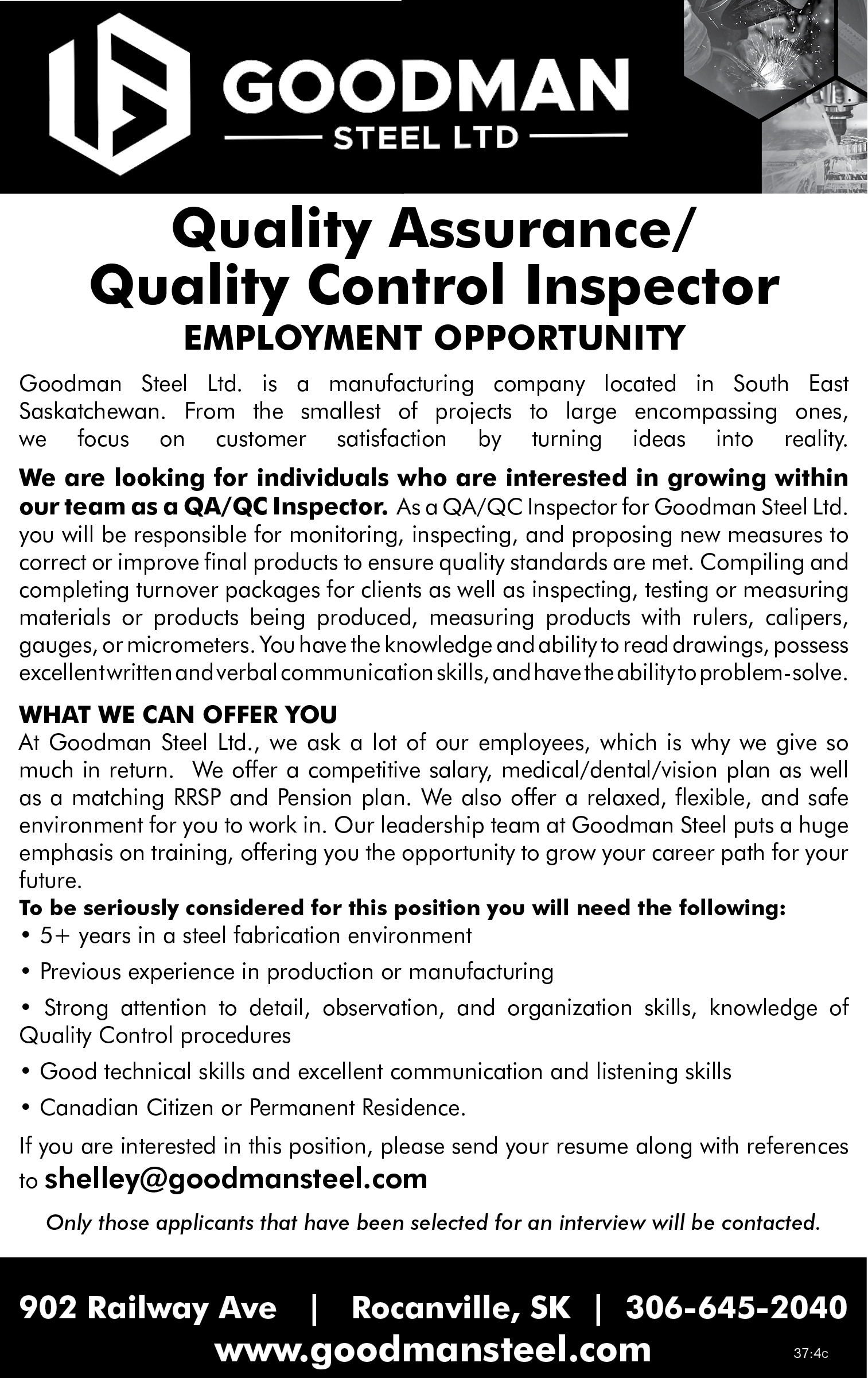 Goodman Steel - Rocanville - Quality Assurance/Quality Control Inspector 